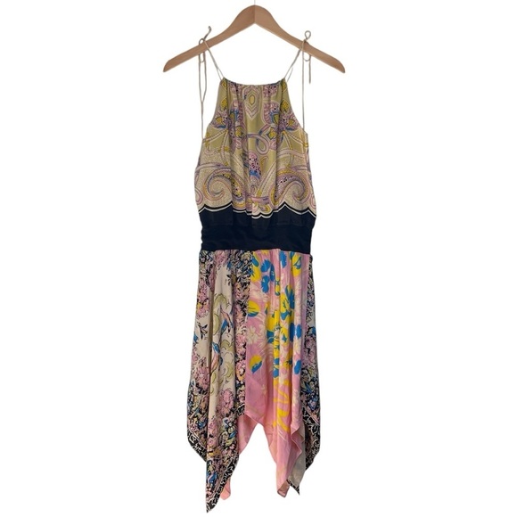 Vintage y2k Betsey Johnson Silk Mixed Print Handkerchief Midi Dress Size 4 - Picture 2 of 12